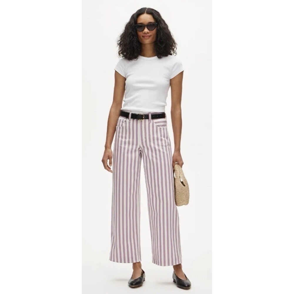 J.Crew Everyday Wide Leg Jeans High Rise Semi Stretch Lavender White Stripe Sz26